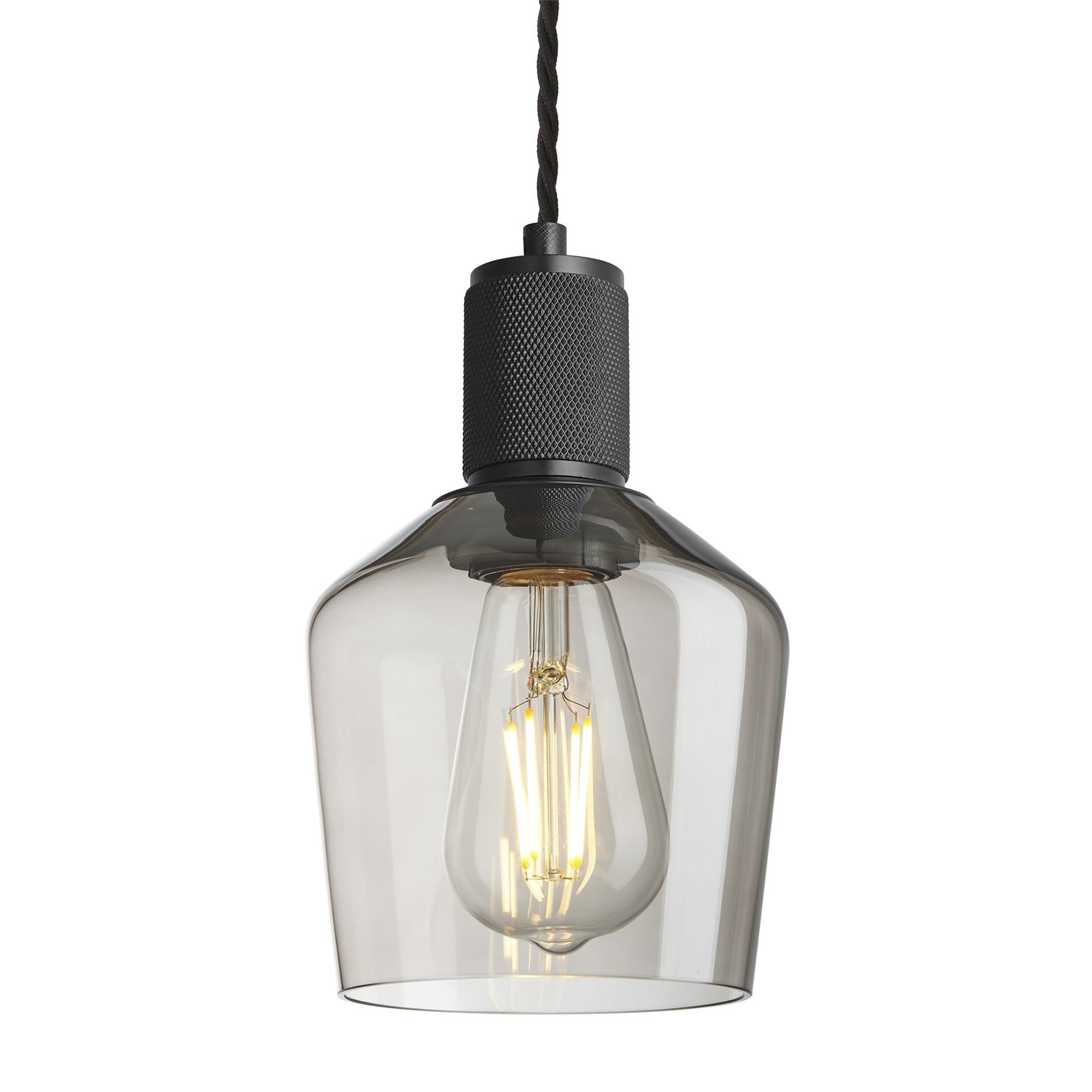 Smoked Glass Mocha with Black Holder Schoolhouse Pendant Knurled Holder KN-SGL-SHP5-MO-BKH