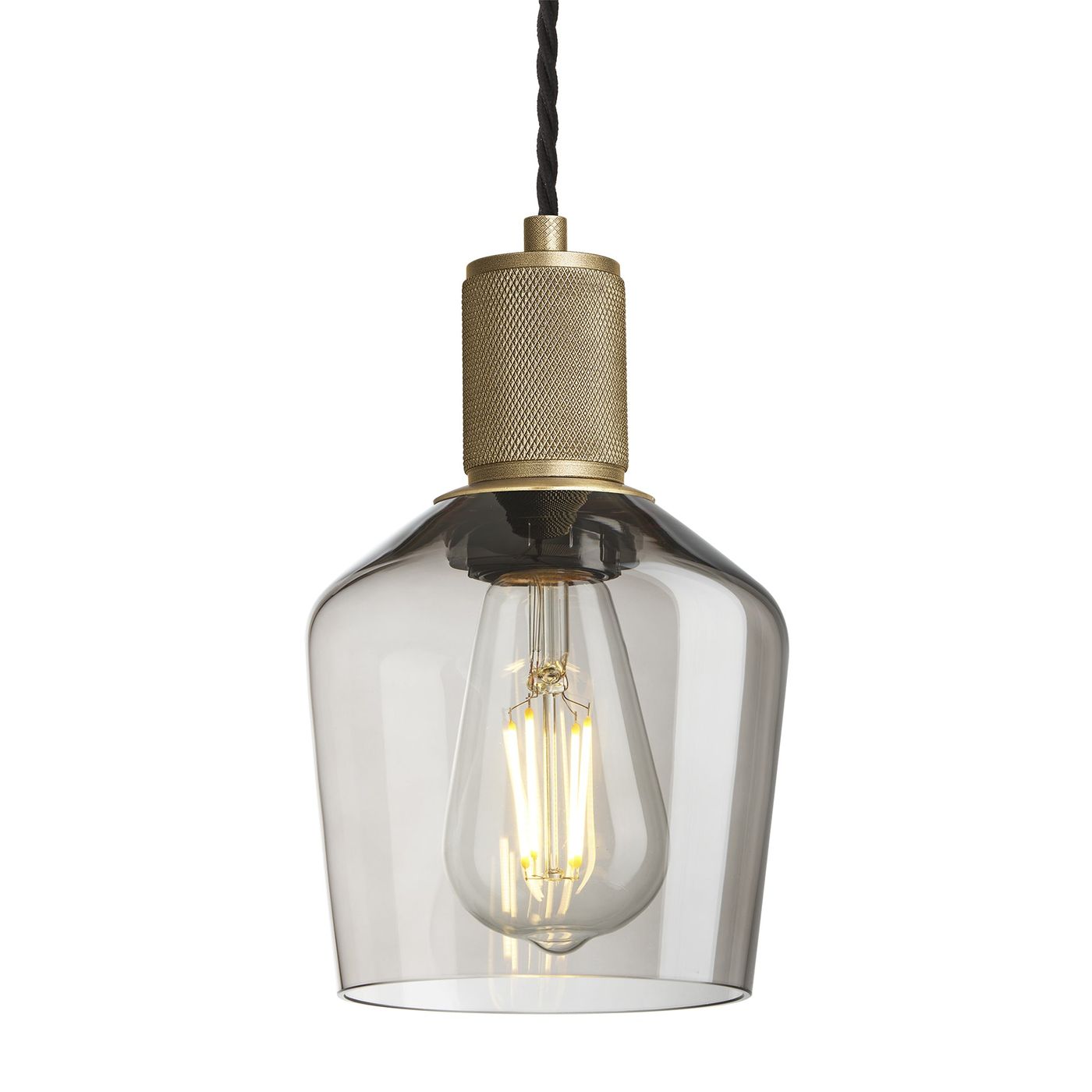 Smoked Glass Mocha with Brass Holder Schoolhouse Pendant Knurled Holder KN-SGL-SHP5-MO-BH