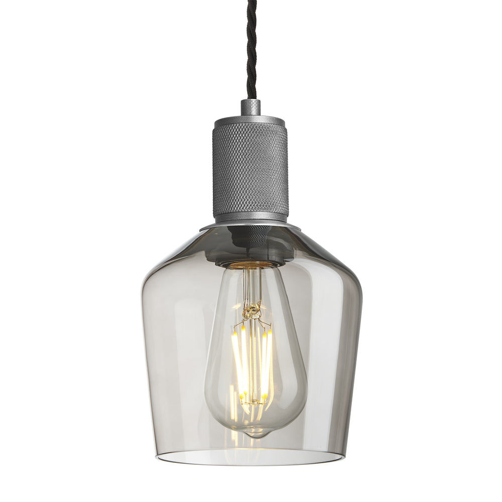 Smoked Glass Mocha with Pewter Holder Schoolhouse Pendant Knurled Holder KN-SGL-SHP5-MO-PH