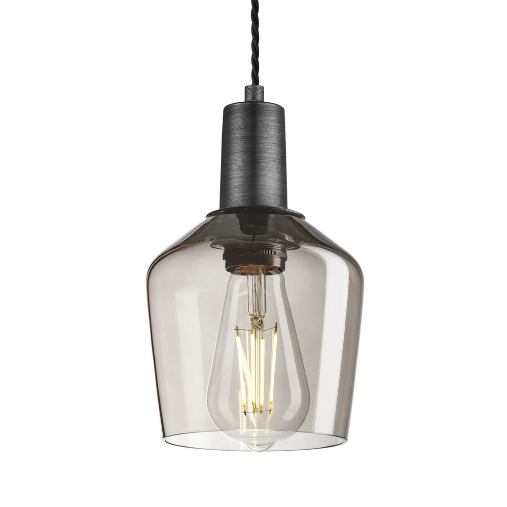 Sleek Smoked Glass Schoolhouse Pendant Lighting in 5.5 Inch with Pewter Holder, Product Code is SL-SGL-SHP5-MO-PH
