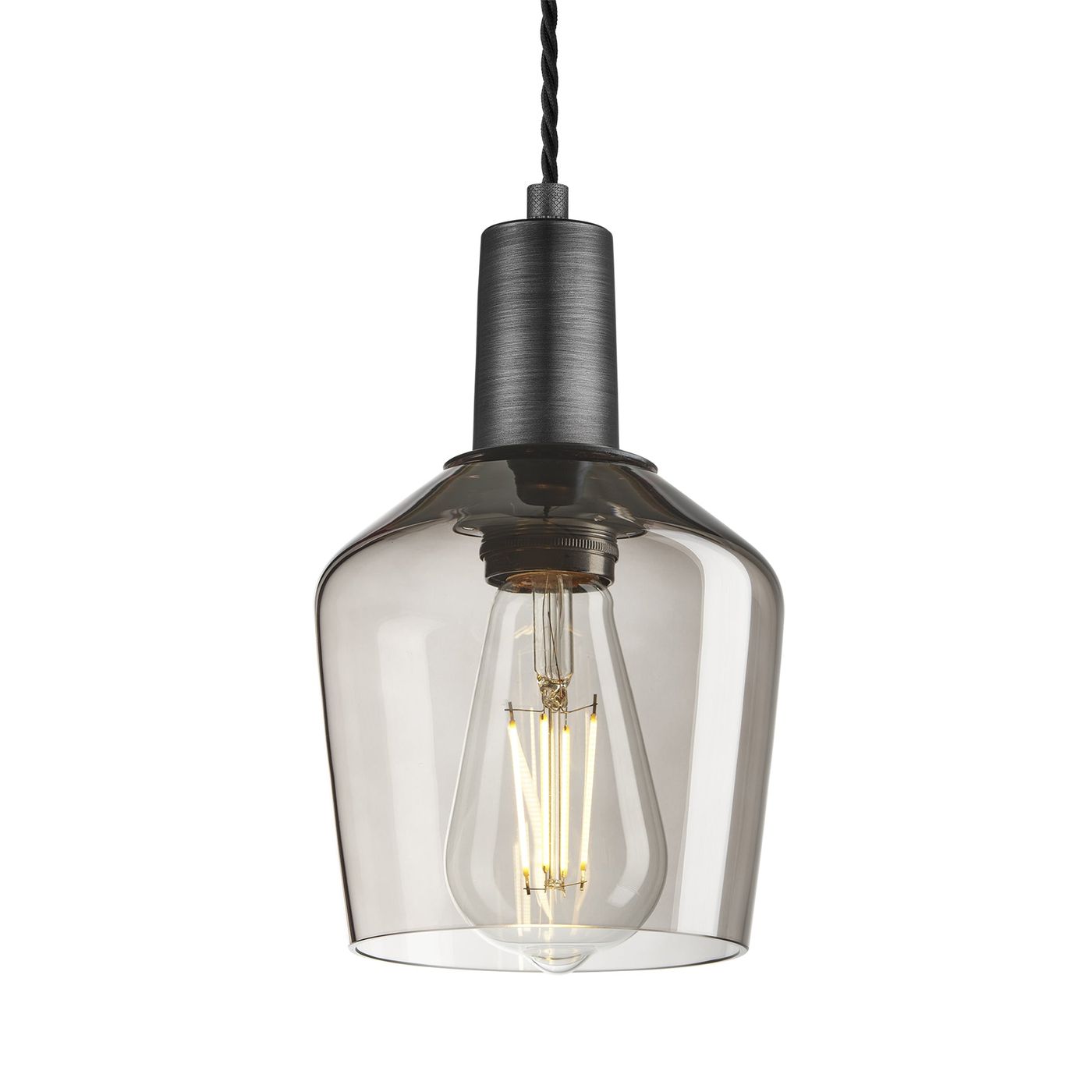 Sleek Smoked Glass Schoolhouse Pendant Lighting in 5.5 Inch with Pewter Holder, Product Code is SL-SGL-SHP5-MO-PH