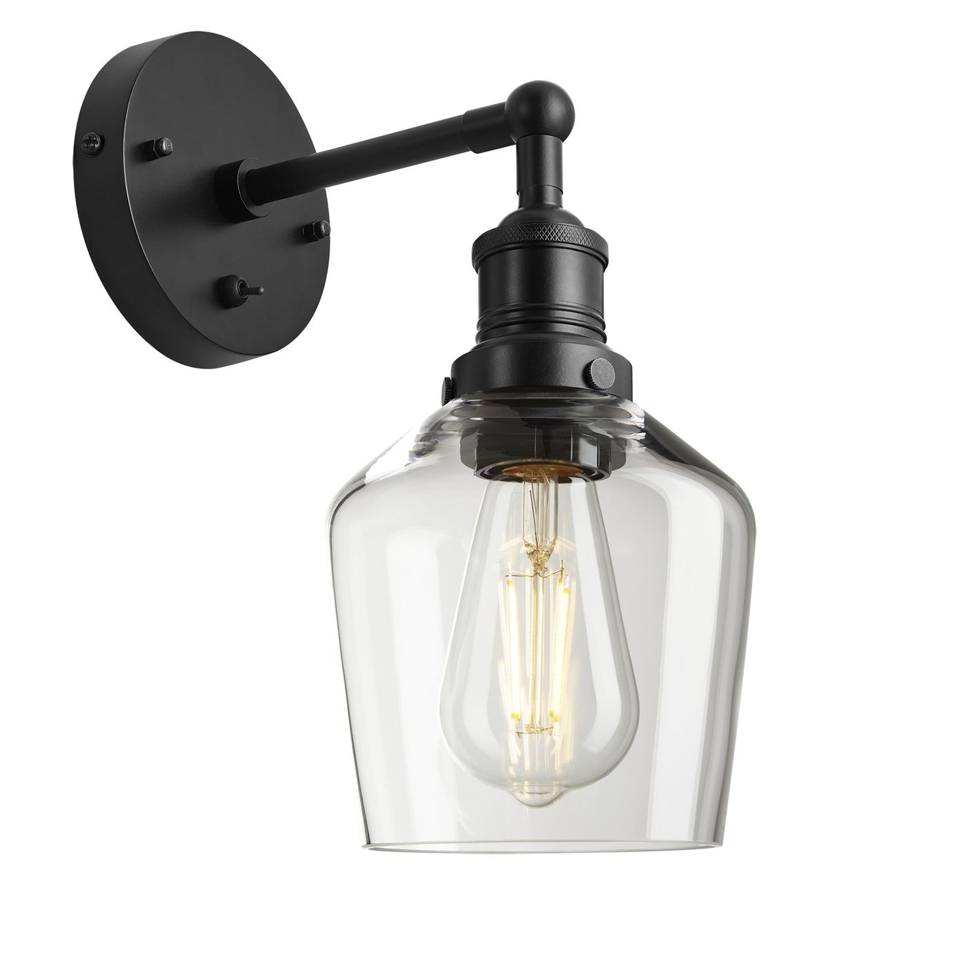 Clear Glass with Black Holder Wall Light Schoolhouse Brooklyn BR-GLSHWL5-CL-BKH