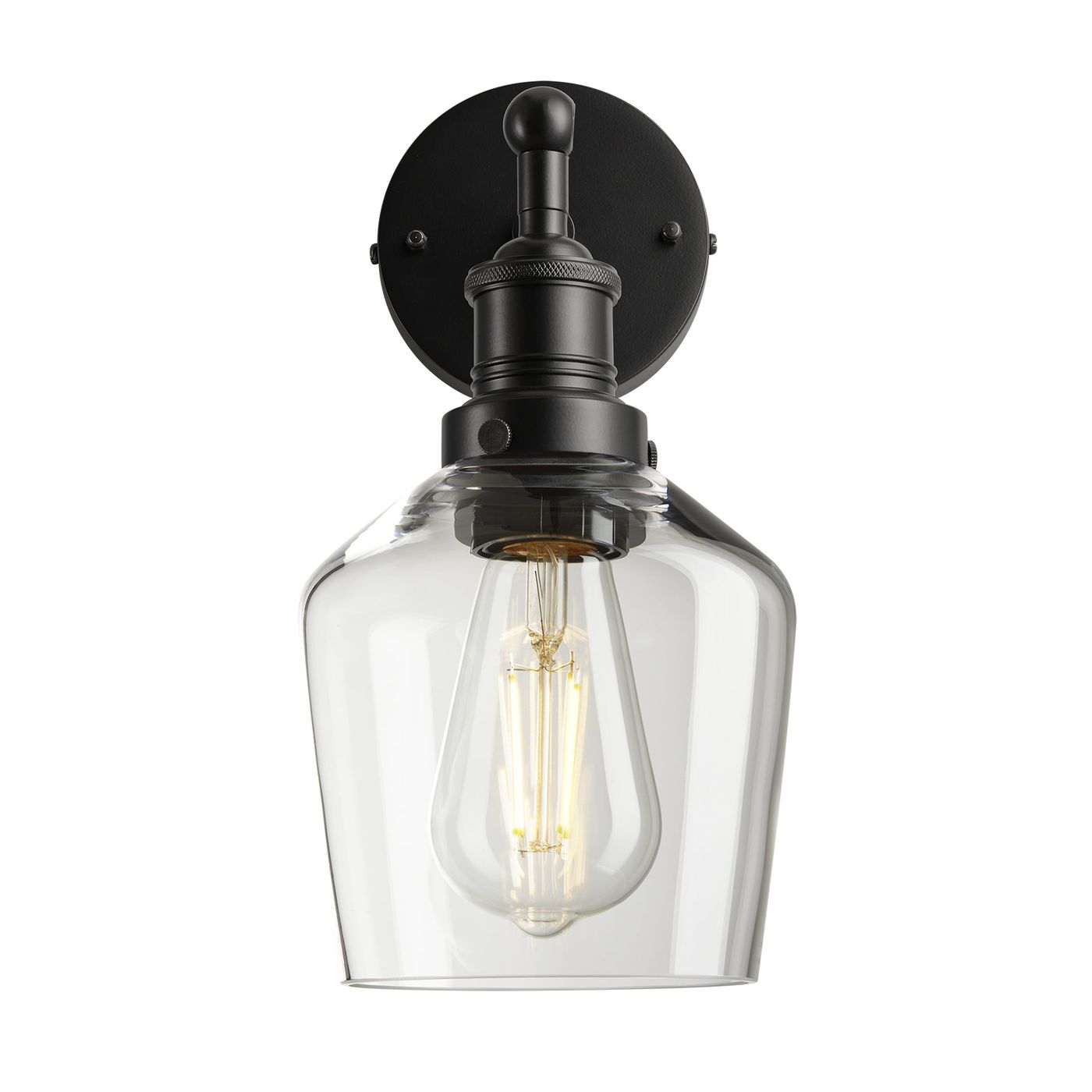 Clear Glass with Black Holder Wall Light Schoolhouse Brooklyn BR-GLSHWL5-CL-BKH