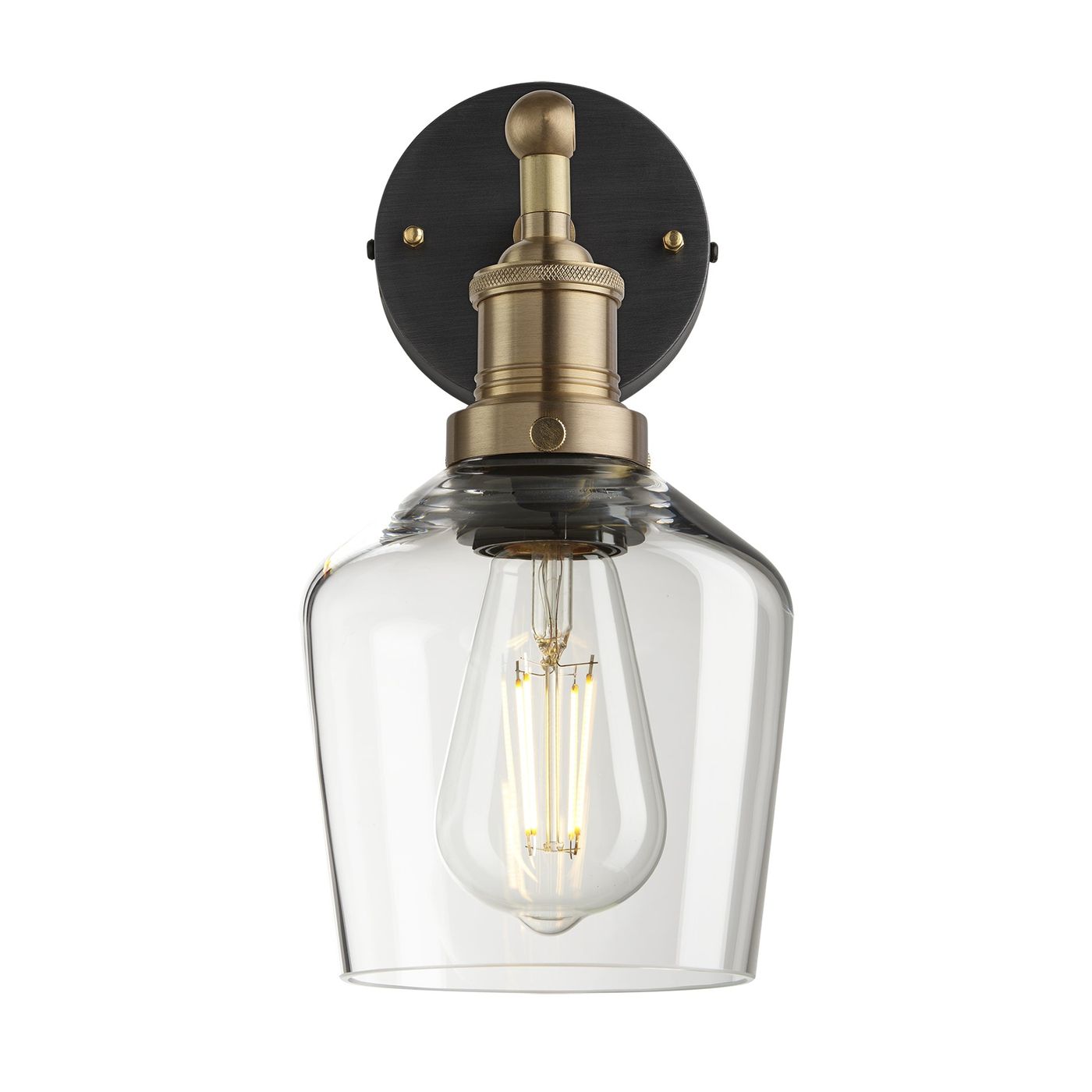 Clear Glass with Brass Holder Wall Light Schoolhouse Brooklyn BR-GLSHWL5-CL-BH