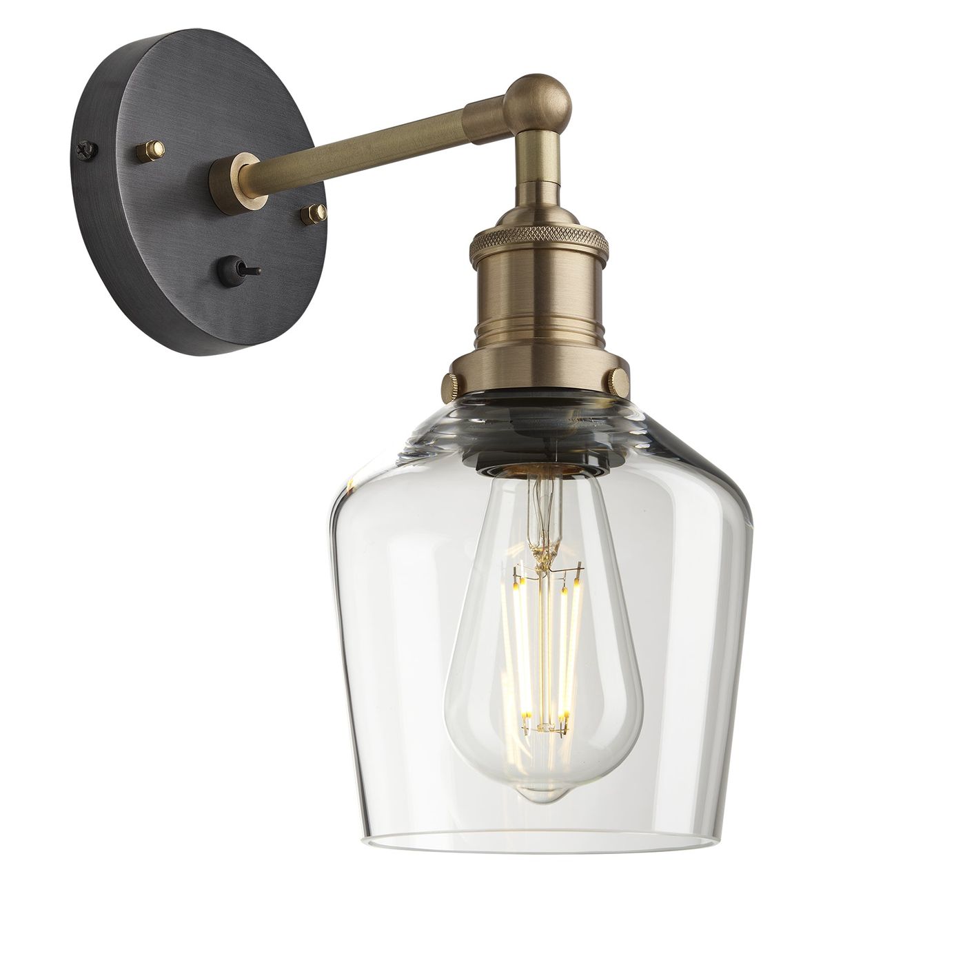 Clear Glass with Brass Holder Wall Light Schoolhouse Brooklyn BR-GLSHWL5-CL-BH