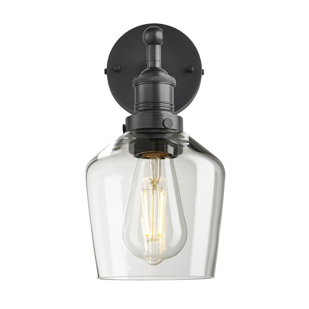 Clear Glass with Pewter Holder Wall Light Schoolhouse Brooklyn BR-GLSHWL5-CL-PH