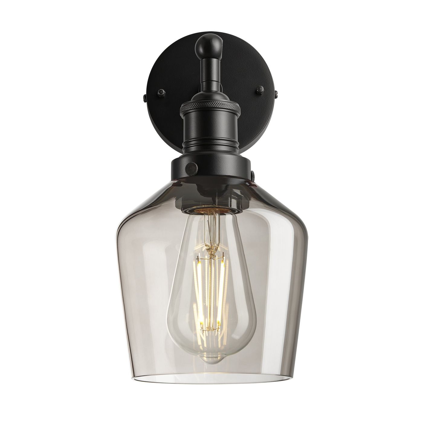 Smoked Glass Mocha with Black Holder Wall Light Schoolhouse Pewter Holder Brooklyn BR-SGL-SHWL5-MO-BKH