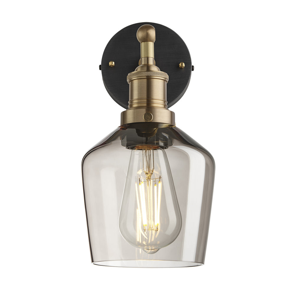 Smoked Glass Mocha with Brass Holder Wall Light Schoolhouse Pewter Holder Brooklyn BR-SGL-SHWL5-MO-BH