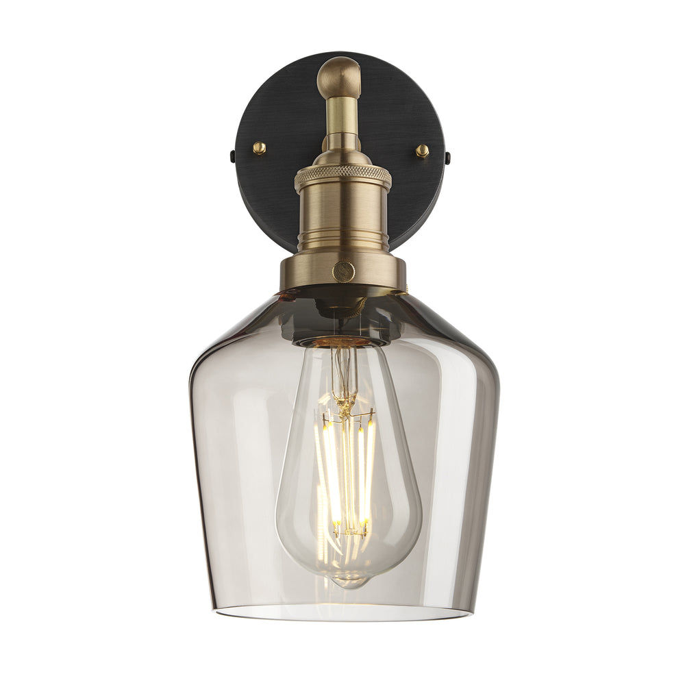 Smoked Glass Mocha with Brass Holder Wall Light Schoolhouse Pewter Holder Brooklyn BR-SGL-SHWL5-MO-BH