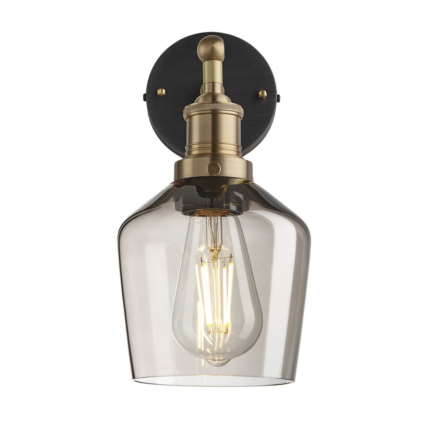 Smoked Glass Mocha with Brass Holder Wall Light Schoolhouse Pewter Holder Brooklyn BR-SGL-SHWL5-MO-BH