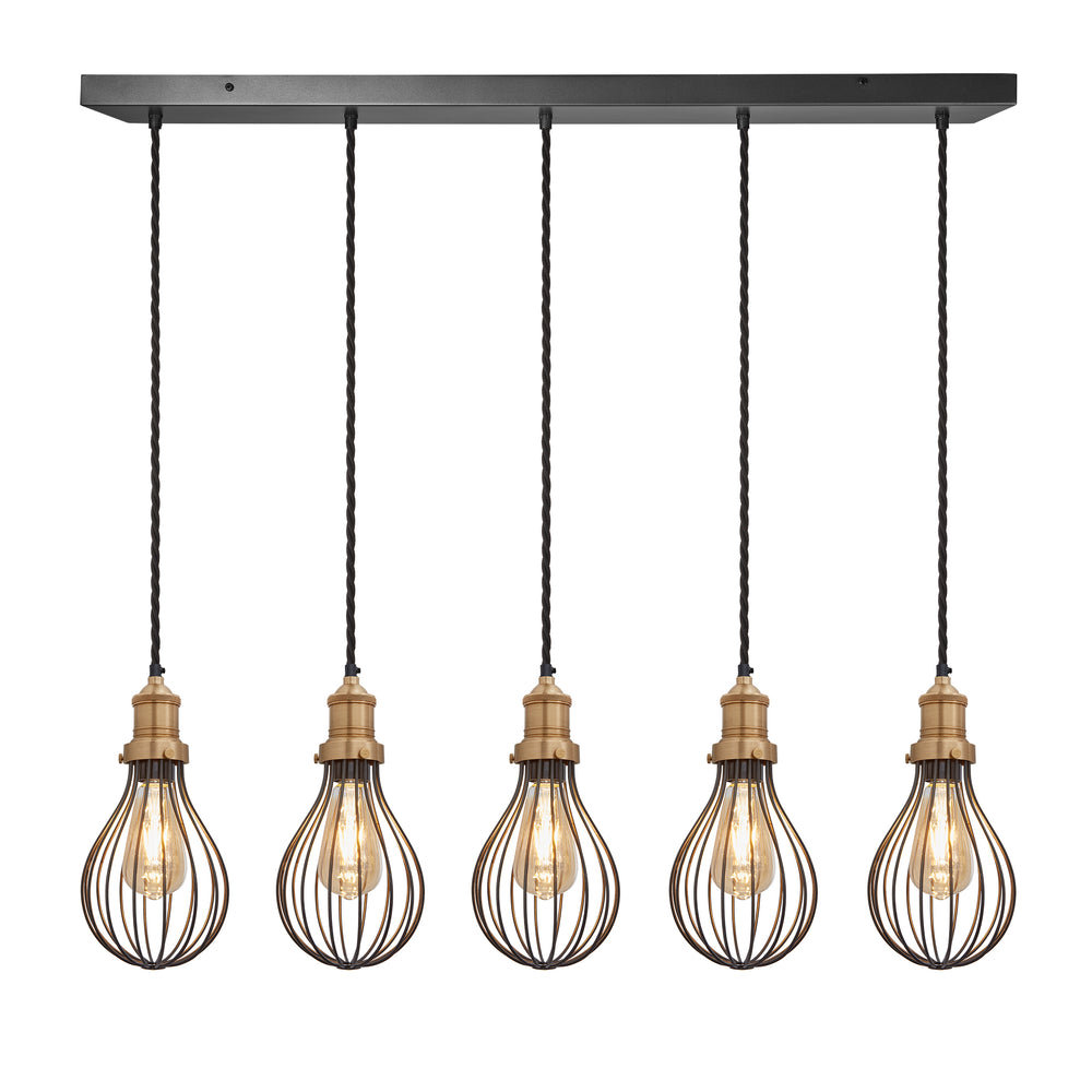 Pewter Brooklyn Balloon Cage 5 Wire Cluster Lights in 6 inch with Brass Holder, Product code is BR-BC6-5WCL-P-BH