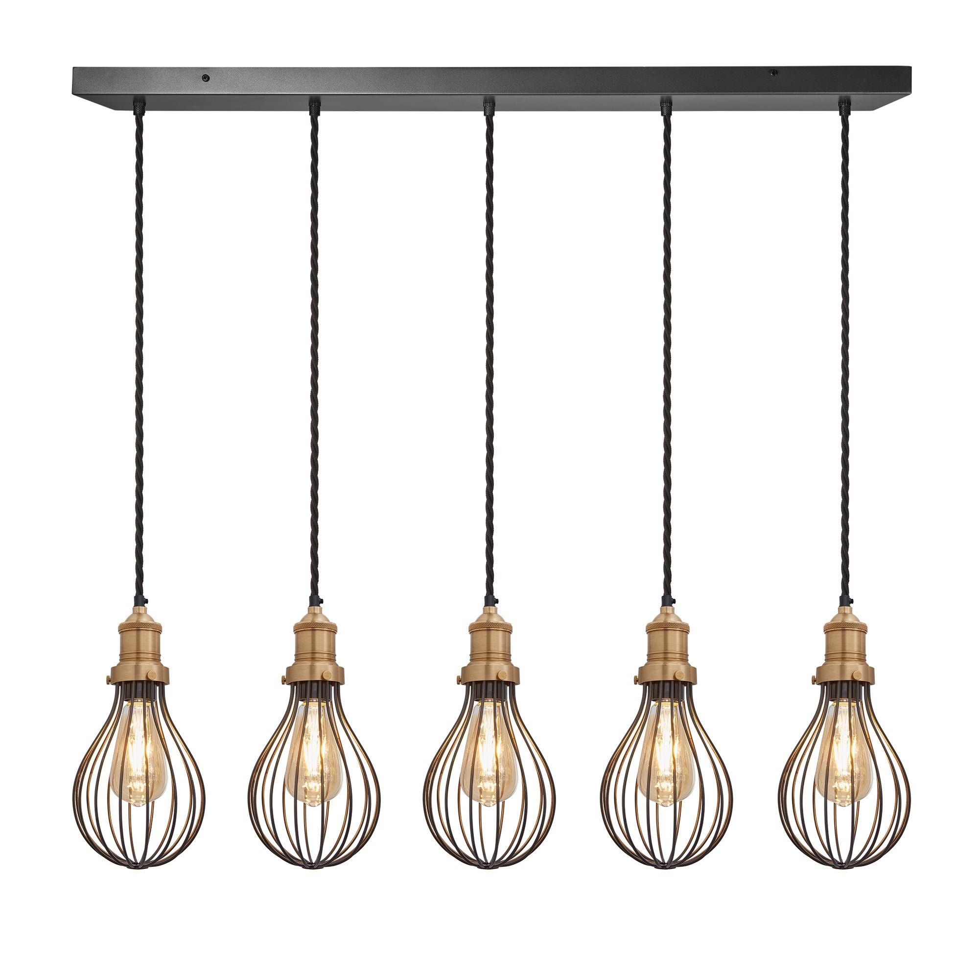 Pewter Brooklyn Balloon Cage 5 Wire Cluster Lights in 6 inch with Brass Holder, Product code is BR-BC6-5WCL-P-BH