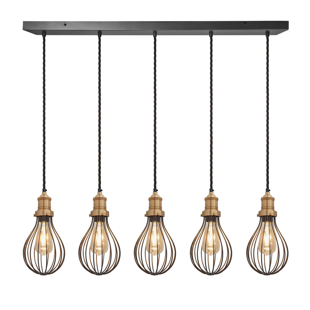 Pewter Brooklyn Balloon Cage 5 Wire Cluster Lights in 6 inch with Brass Holder, Product code is BR-BC6-5WCL-P-BH
