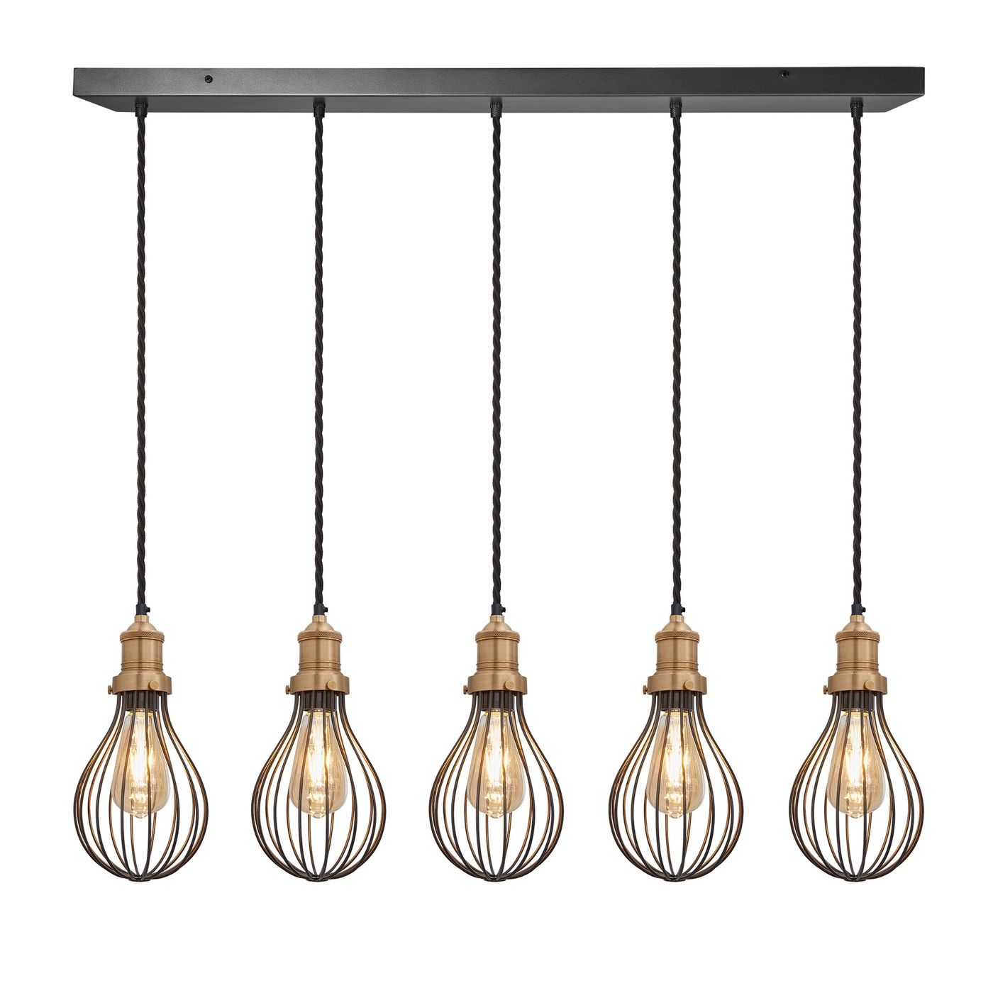Pewter Brooklyn Balloon Cage 5 Wire Cluster Lights in 6 inch with Brass Holder, Product code is BR-BC6-5WCL-P-BH