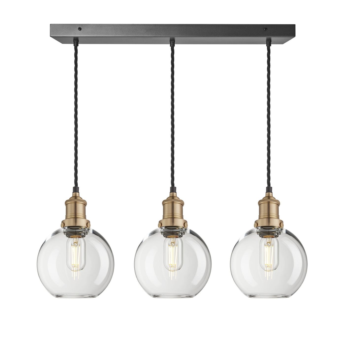 Clear Glass Globe with Brass Holder Brooklyn 3 Wire Cluster Lights - 7 Inch - BR-GLGL7-3WCL-CL-BH