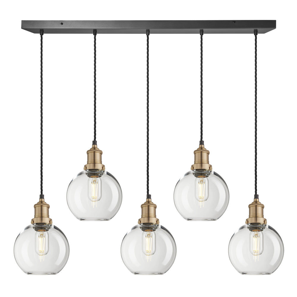Clear Glass Globe with Brass Holder Brooklyn 5 Wire Cluster Lights - 7 Inch - BR-GLGL7-5WCL-CL-BH