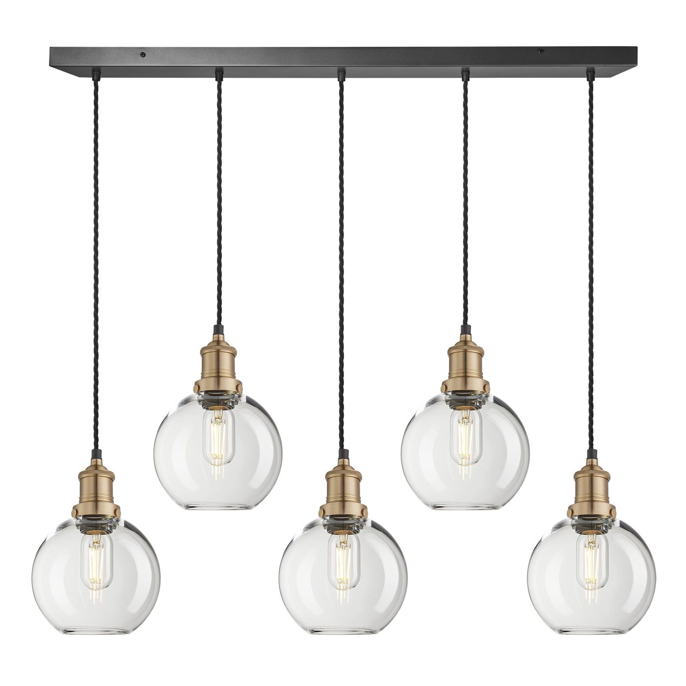 Clear Glass Globe with Brass Holder Brooklyn 5 Wire Cluster Lights - 7 Inch - BR-GLGL7-5WCL-CL-BH