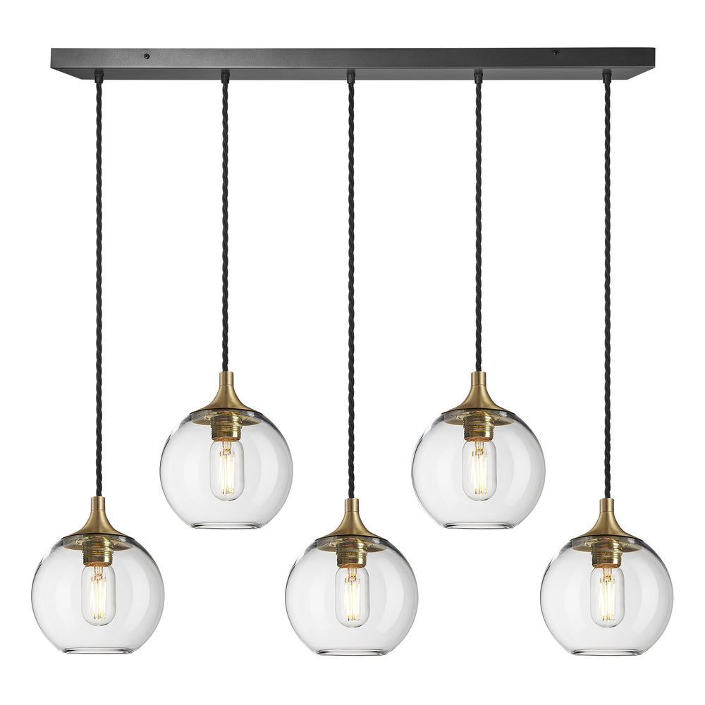Clear Glass with Brass Holder and Black Ceiling Rose Pendant Cluster Lighting Globe Chelsea CH-GLGL7-5WSQCL-CL-BH