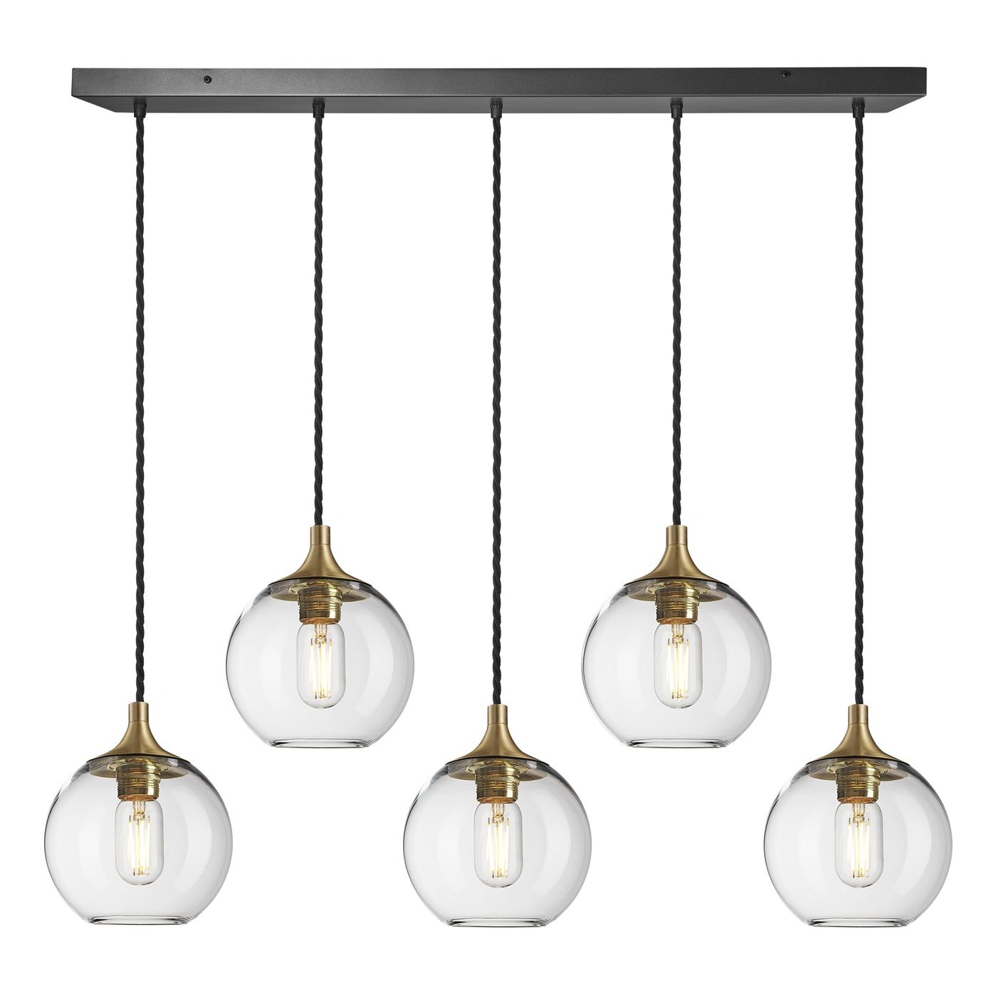 Clear Glass with Brass Holder and Black Ceiling Rose Pendant Cluster Lighting Globe Chelsea CH-GLGL7-5WSQCL-CL-BH