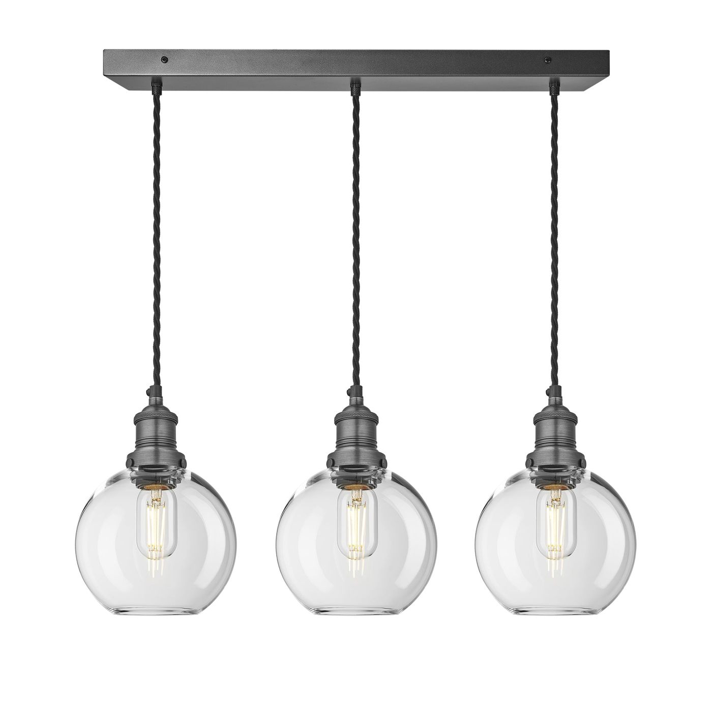 Clear Glass Globe with Pewter Holder Brooklyn 3 Wire Cluster Lights - 7 Inch - BR-GLGL7-3WCL-CL-PH
