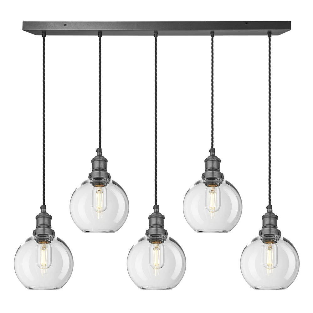 Clear Glass Globe with Pewter Holder Brooklyn 5 Wire Cluster Lights - 7 Inch - BR-GLGL7-5WCL-CL-PH