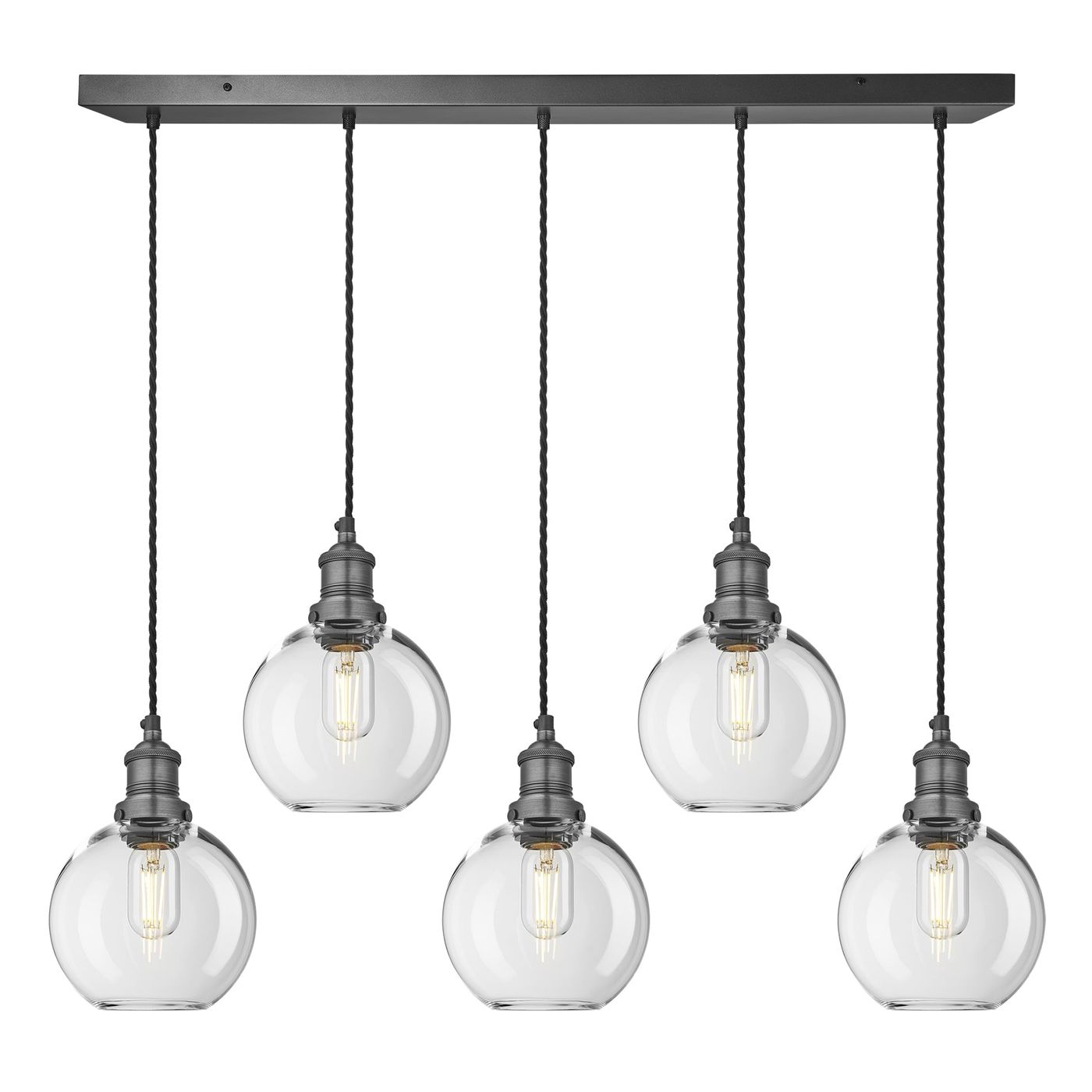 Clear Glass Globe with Pewter Holder Brooklyn 5 Wire Cluster Lights - 7 Inch - BR-GLGL7-5WCL-CL-PH