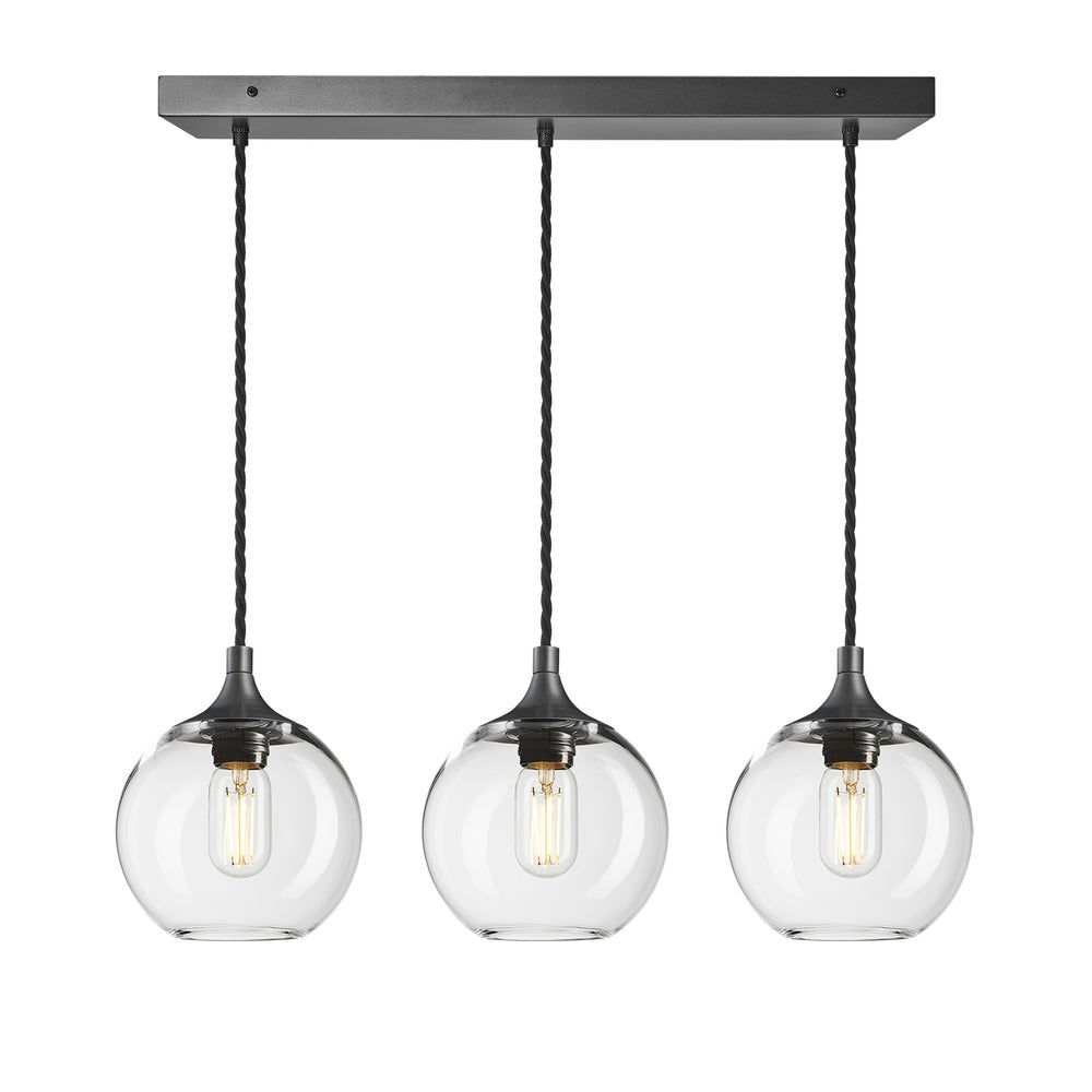 Clear Glass with Brass Holder and Black Ceiling Rose Pendant Cluster Lighting Globe Chelsea CH-GLGL7-3WCL-CL-PH