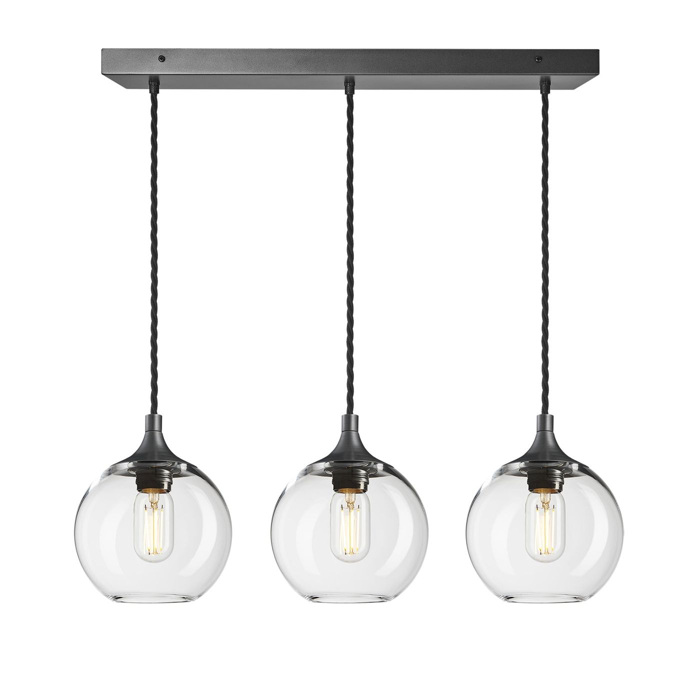 Clear Glass with Brass Holder and Black Ceiling Rose Pendant Cluster Lighting Globe Chelsea CH-GLGL7-3WCL-CL-PH