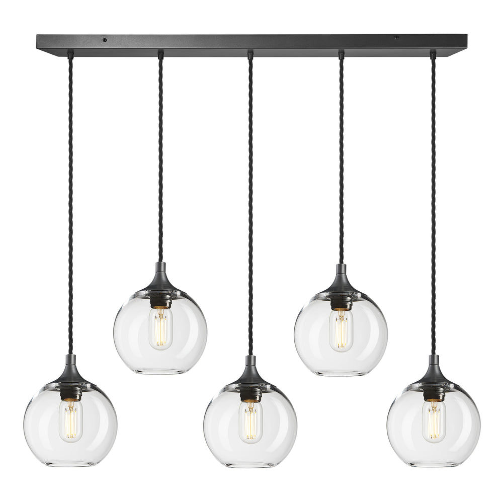 Clear Glass with Pewter Holder and Black Ceiling Rose Pendant Cluster Lighting Globe Chelsea CH-GLGL7-5WSQCL-CL-PH