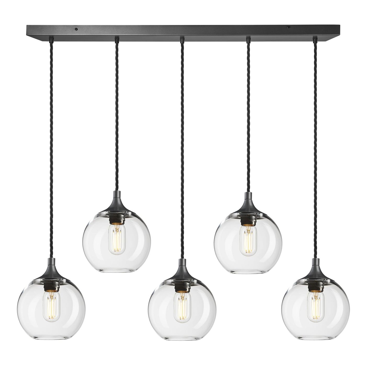 Clear Glass with Pewter Holder and Black Ceiling Rose Pendant Cluster Lighting Globe Chelsea CH-GLGL7-5WSQCL-CL-PH
