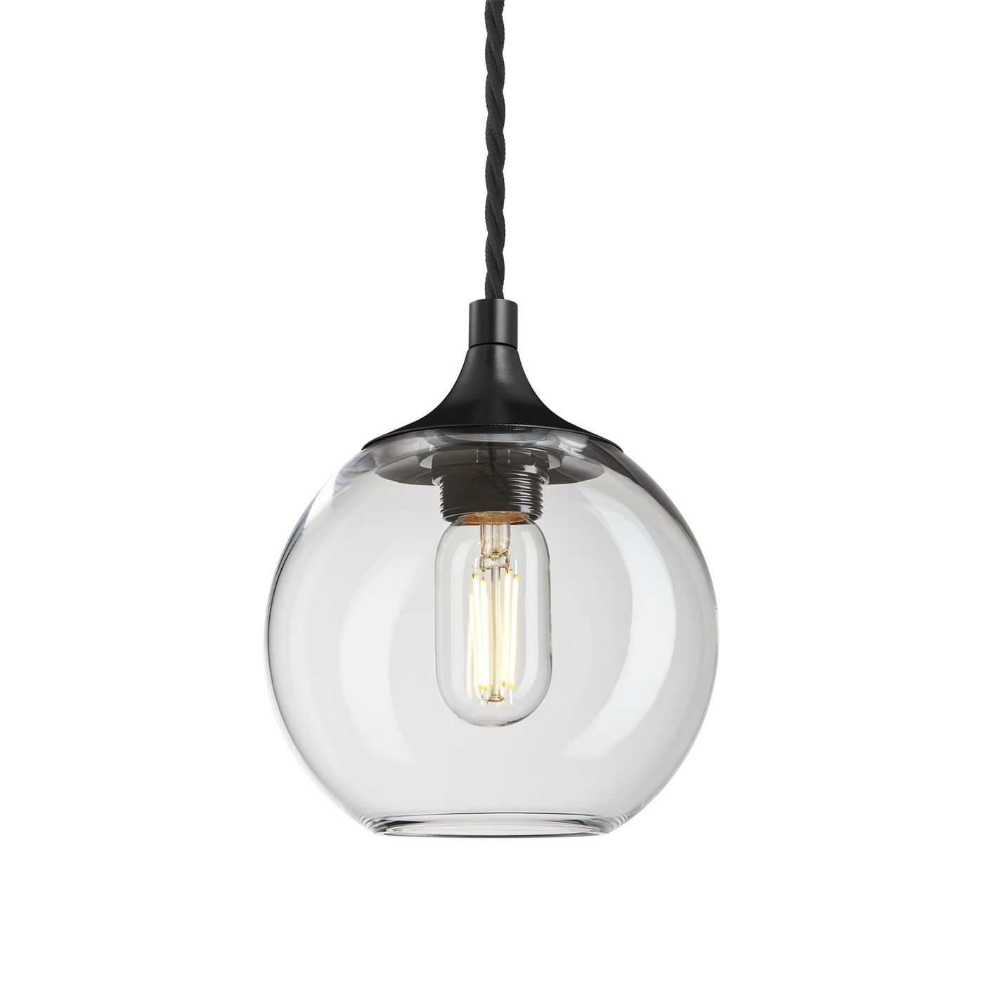 Clear Glass with Black Holder Pendant Light Globe Chelsea CH-GLGLP7-CL-BKH