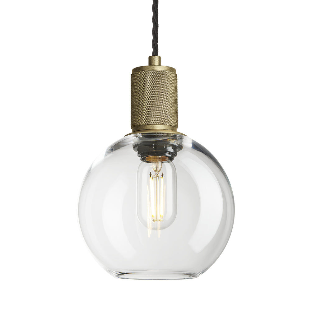 Clear Glass and Brass Holder Globe Pendant Knurled Holder KN-GLGLP7-CL-BH