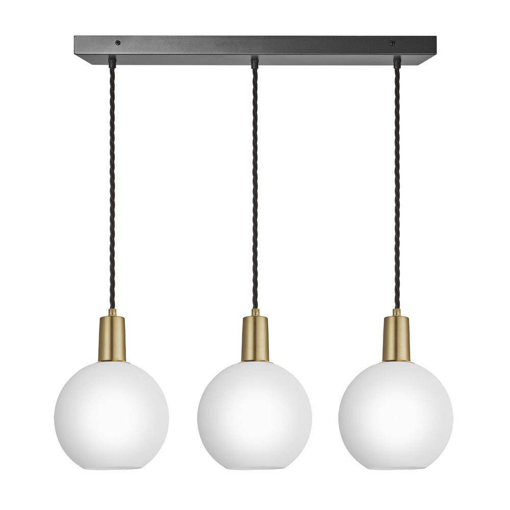 3 Wire Sleek White Opal Glass Globe Cluster Lights in 7 inch with Brass Holders Industville SL-OGL-GL7-3WCL-W-BH