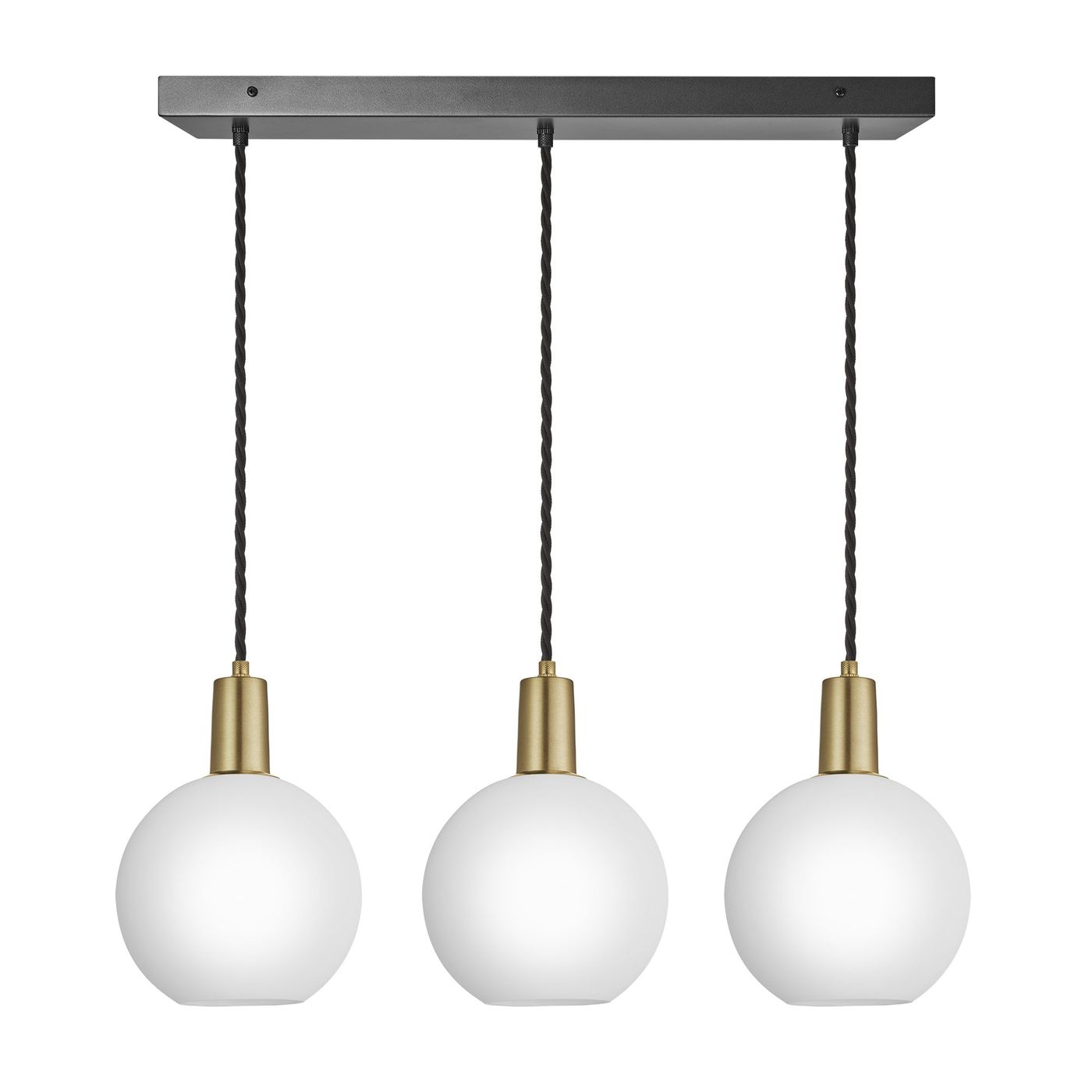 3 Wire Sleek White Opal Glass Globe Cluster Lights in 7 inch with Brass Holders Industville SL-OGL-GL7-3WCL-W-BH