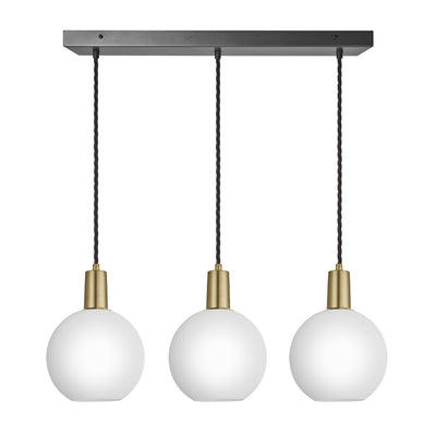 3 Wire Sleek White Opal Glass Globe Cluster Lights in 7 inch with Brass Holders Industville SL-OGL-GL7-3WCL-W-BH