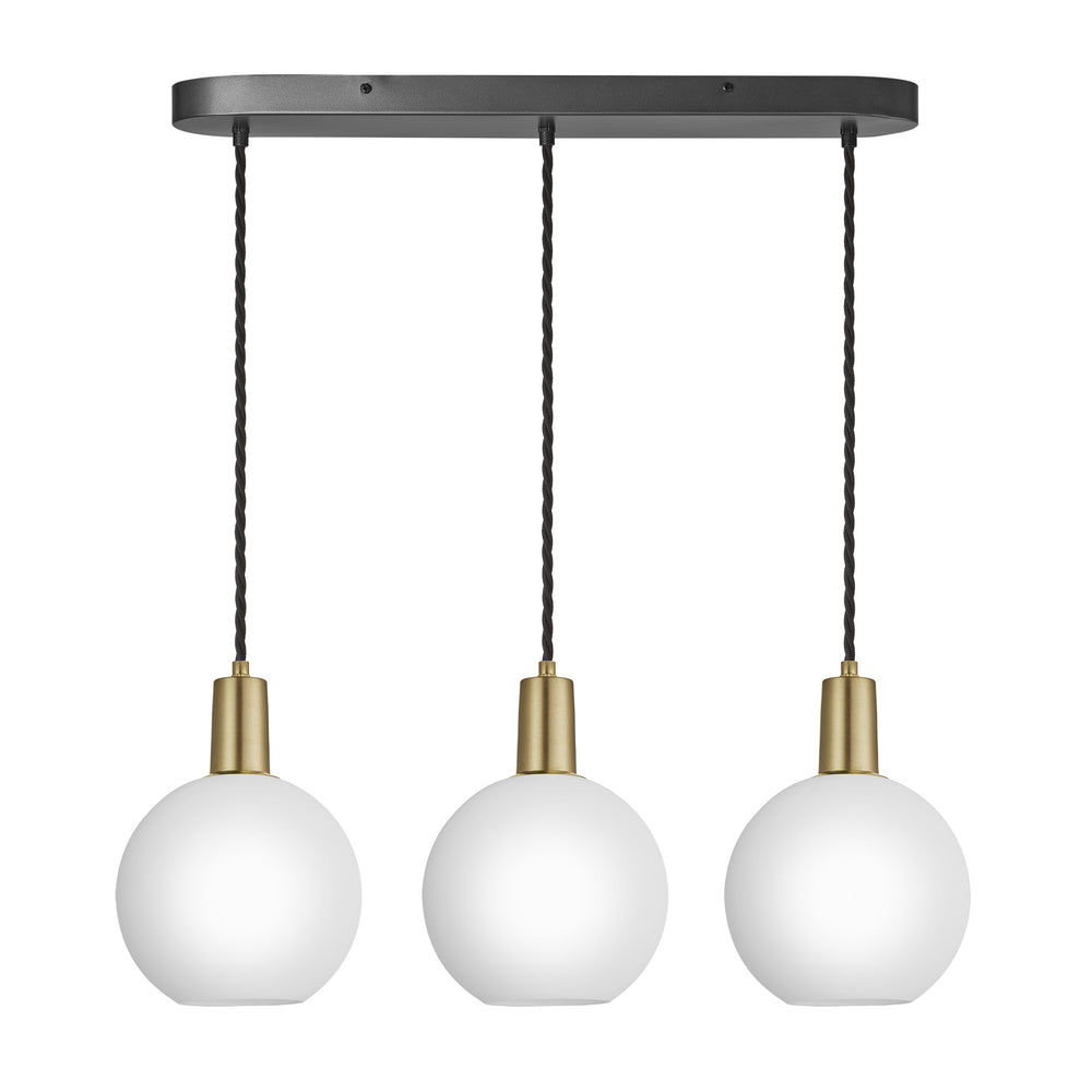 3 Wire Sleek White Opal Glass Globe Oval Cluster Lights in 7 inch with Brass Holders Industville SL-OGL-GL7-3WOCL-W-BH