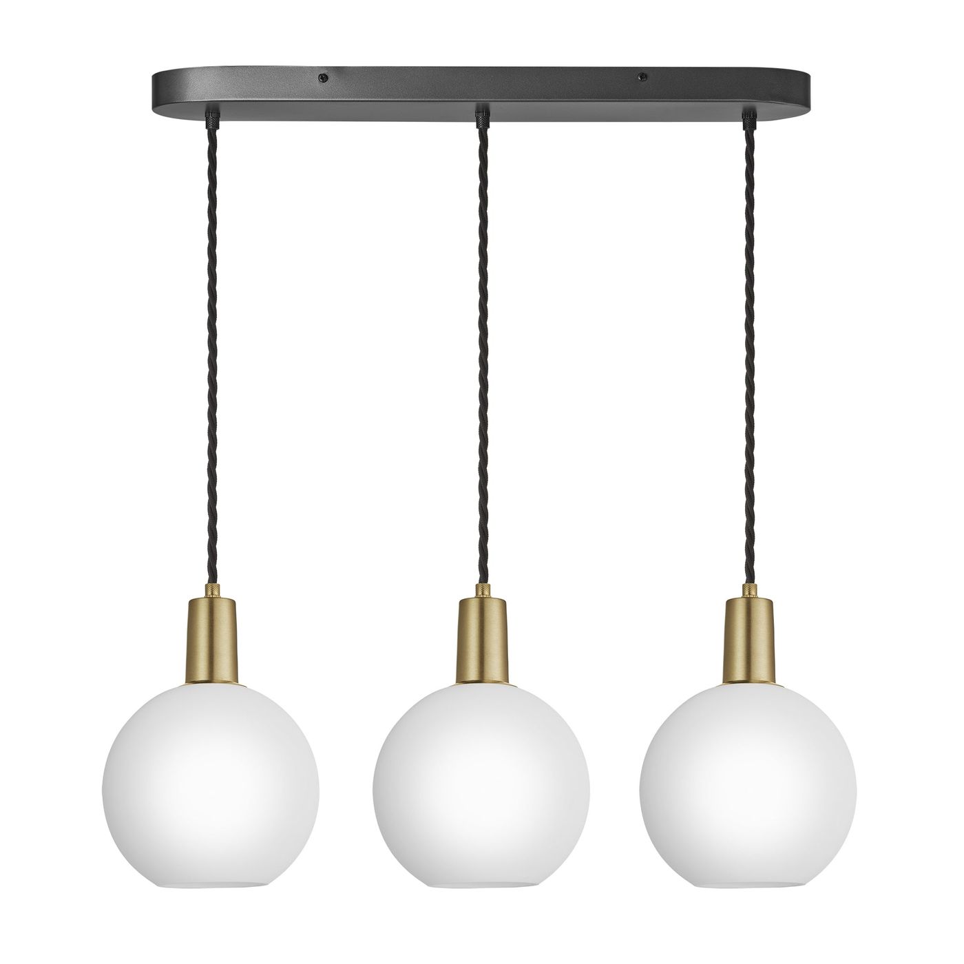 3 Wire Sleek White Opal Glass Globe Oval Cluster Lights in 7 inch with Brass Holders Industville SL-OGL-GL7-3WOCL-W-BH