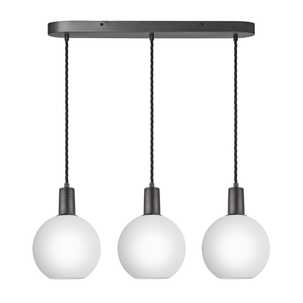3 Wire Sleek White Opal Glass Globe Oval Cluster Lights in 7 inch with Pewter Holders Industville SL-OGL-GL7-3WOCL-W-PH