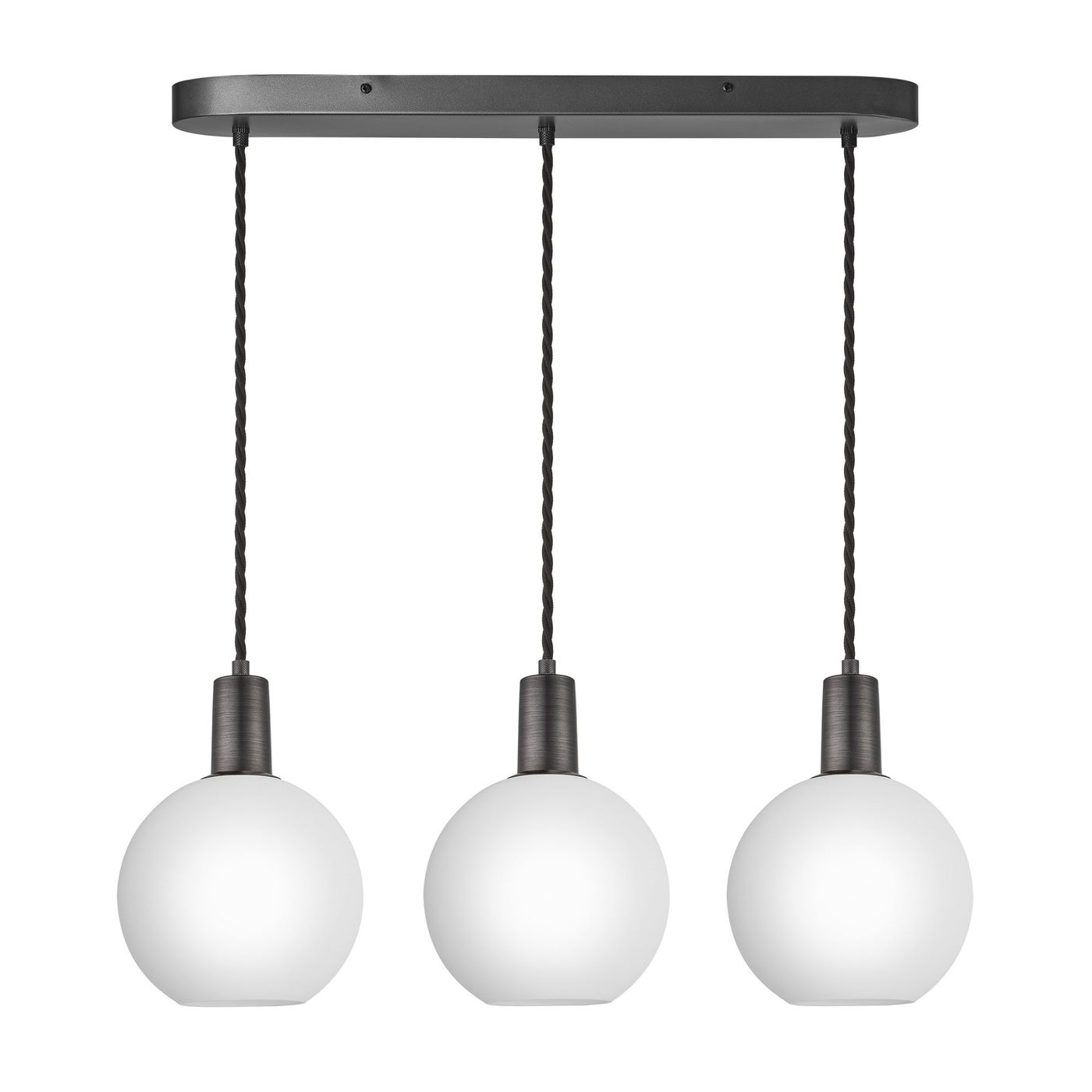 3 Wire Sleek White Opal Glass Globe Oval Cluster Lights in 7 inch with Pewter Holders Industville SL-OGL-GL7-3WOCL-W-PH