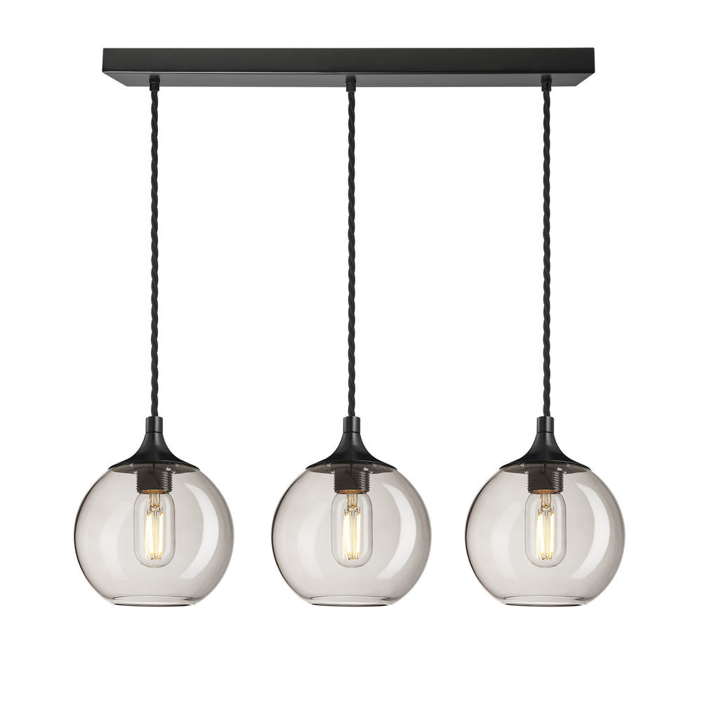 Smoked Mocha Glass with Black Holder and Black Ceiling Rose Pendant Cluster Lighting Globe Chelsea CH-SGL-GL7-3WCL-MO-BKH