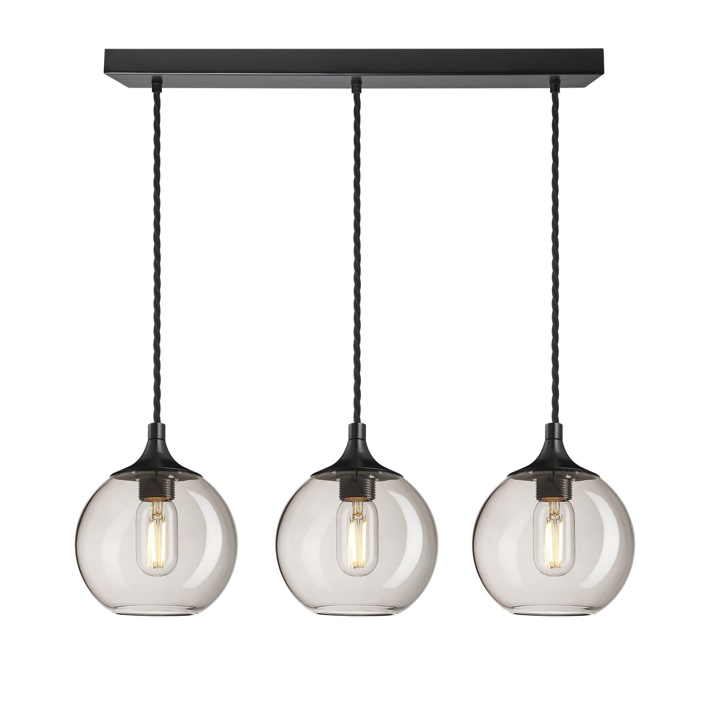 Smoked Mocha Glass with Black Holder and Black Ceiling Rose Pendant Cluster Lighting Globe Chelsea CH-SGL-GL7-3WCL-MO-BKH