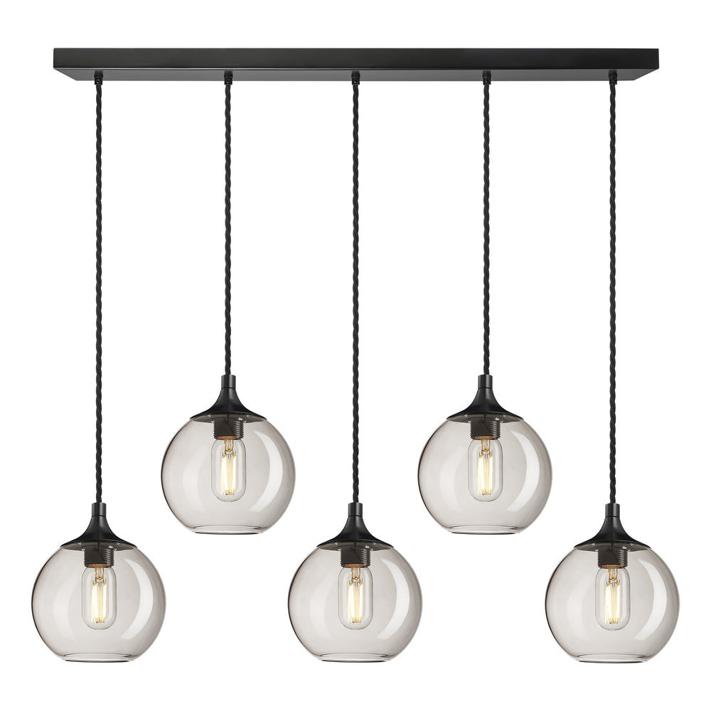 Smoked Mocha Glass with Black Holder and Black Ceiling Rose Pendant Cluster Lighting Globe Chelsea CH-SGL-GL7-5WSQCL-MO-BKH