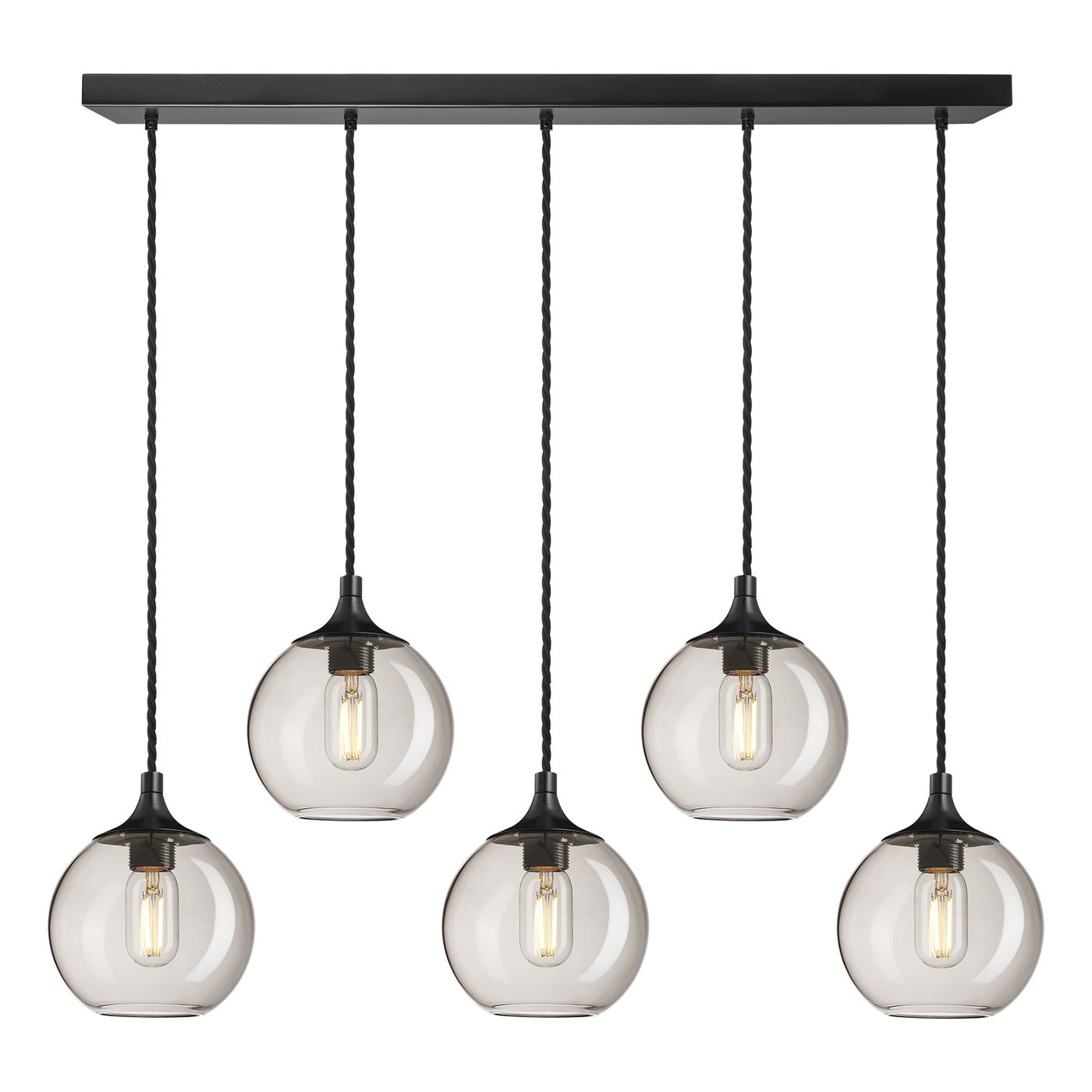 Smoked Mocha Glass with Black Holder and Black Ceiling Rose Pendant Cluster Lighting Globe Chelsea CH-SGL-GL7-5WSQCL-MO-BKH
