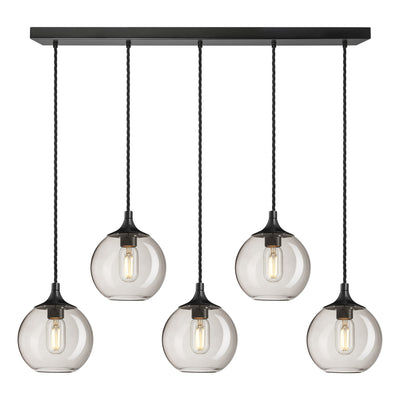 Smoked Mocha Glass with Black Holder and Black Ceiling Rose Pendant Cluster Lighting Globe Chelsea CH-SGL-GL7-5WSQCL-MO-BKH