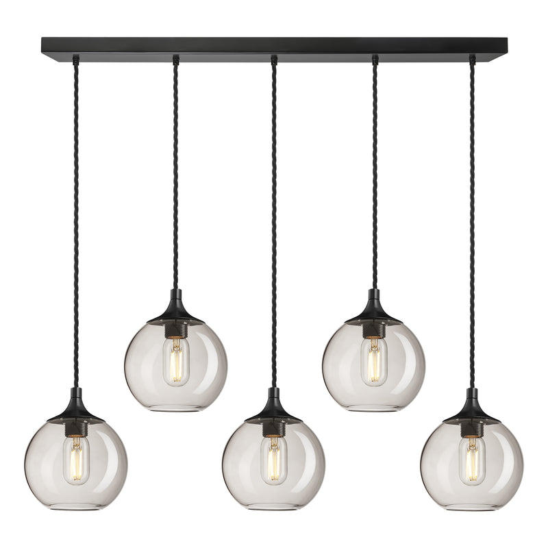 Smoked Mocha Glass with Black Holder and Black Ceiling Rose Pendant Cluster Lighting Globe Chelsea CH-SGL-GL7-5WSQCL-MO-BKH