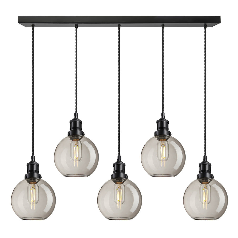 Smoked Glass Mocha Globe with Black Holder Brooklyn 5 Wire Cluster Lights - 7 Inch - BR-SGL-GL7-5WCL-MO-BKH