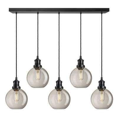 Smoked Glass Mocha Globe with Black Holder Brooklyn 5 Wire Cluster Lights - 7 Inch - BR-SGL-GL7-5WCL-MO-BKH