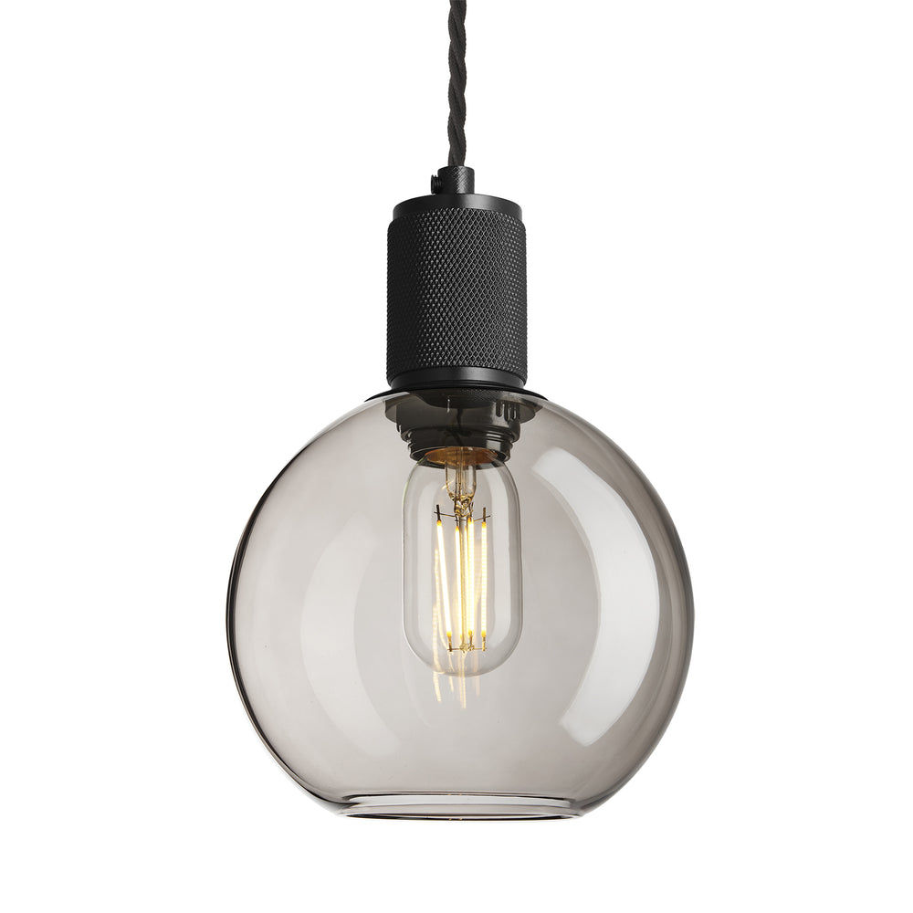 Smoked Glass Mocha with Black Holder Globe Pendant Knurled Holder KN-SGL-GLP7-MO-BKH