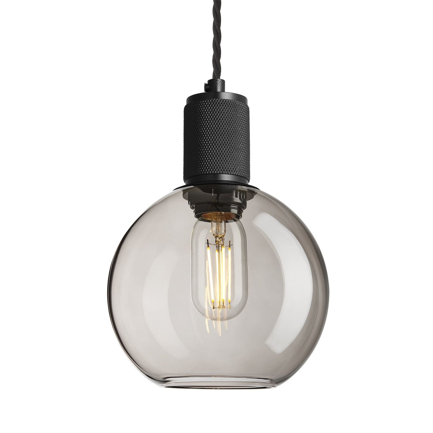 Smoked Glass Mocha with Black Holder Globe Pendant Knurled Holder KN-SGL-GLP7-MO-BKH