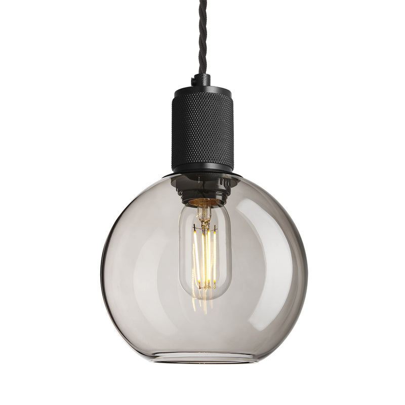 Smoked Glass Mocha with Black Holder Globe Pendant Knurled Holder KN-SGL-GLP7-MO-BKH